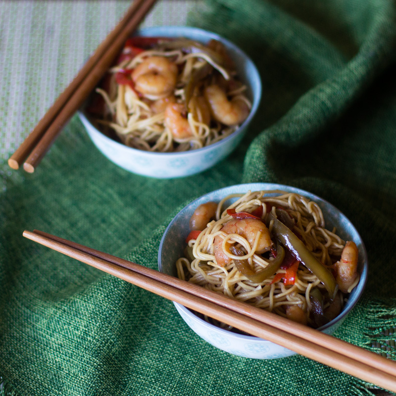 receta china con thermomix, noodles con gambas