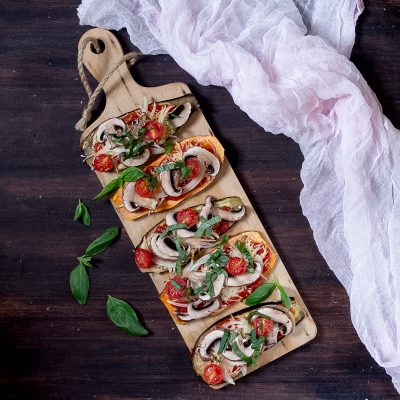 Pizzas de berenjena y boniato